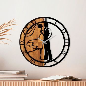Ceas de perete, Wooden Clock, Lemn/metal, ø56 cm, Nuc / Negru