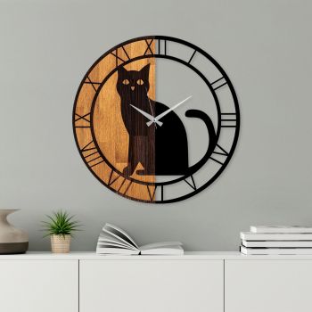 Ceas de perete, Wooden Clock, Lemn/metal, ø56 cm, Nuc / Negru