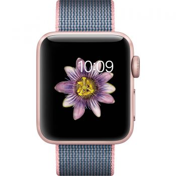 Apple Watch 2 38mm Rose Gold Aluminium Case, Light Pink/Midnight Blue Woven Nylon Band