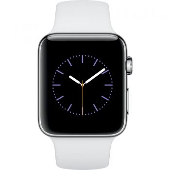 Apple Watch 2 42mm Stainless Steel Case, White Sport Band