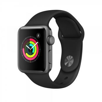 Apple Watch 3 38mm Space Grey Case, Black Sport Band