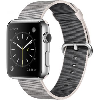 Apple Watch 42mm Stainless Steel Case, Pearl Woven Nylon