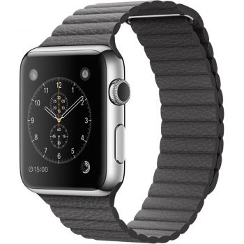 Apple Watch 42mm Stainless Steel Case, Storm Grey Leather Loop - Large