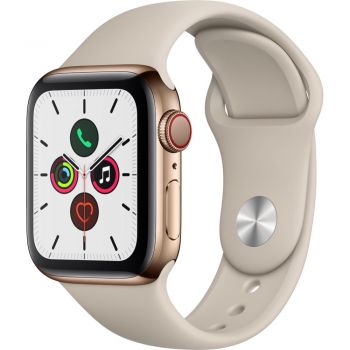 Apple Watch Series 5 GPS + Cellular, 40mm, Gold, Stainless Steel Case, Stone Sport Band