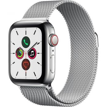 Apple Watch Series 5 GPS + Cellular, 40mm, Silver, Stainless Steel Case, Stainless Steel Milanese Loop