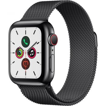 Apple Watch Series 5 GPS + Cellular, 40mm, Space Black, Stainless Steel Case, Space Black Milanese Loop