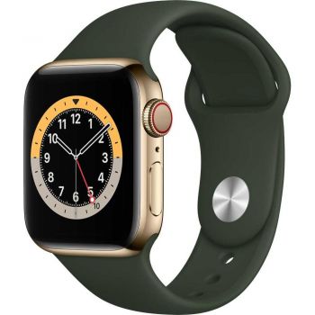 Apple Watch Series 6 GPS + Cellular, 40mm, Gold, Stainless Steel Case, Cyprus Green Sport Band