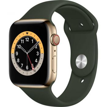 Apple Watch Series 6 GPS + Cellular, 44mm, Gold, Stainless Steel Case, Cyprus Green Sport Band