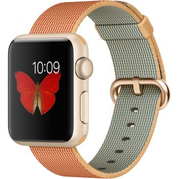 Apple Watch Sport 38mm Gold Aluminium Case, Gold/Red Woven Nylon