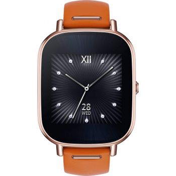 Smartwatch Asus ZenWatch 2, Otel inoxidabil auriu, Curea portocalie piele