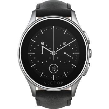 Smartwatch Vector Luna, Argintiu, Curea slim piele neagra