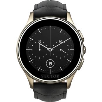 Smartwatch Vector Luna, Auriu, Curea slim piele neagra