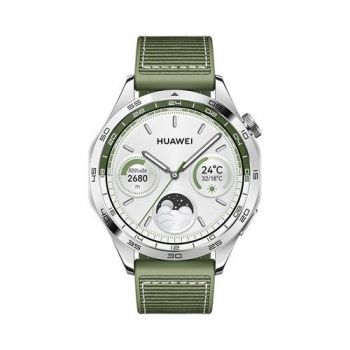 Ceas inteligent Smartwatch Huawei Watch GT 4, Ecran 1.43inch, 46mm, Bluetooth, Curea Textila, Waterproof 5 ATM (Argintiu)