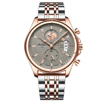 Ceas barbatesc Poedagar CS1454, otel inoxidabil, argintiu-rose gold, cadran gri