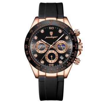 Ceas barbatesc Poedagar CS1482, curea silicon, negru-rose gold, cadran negru