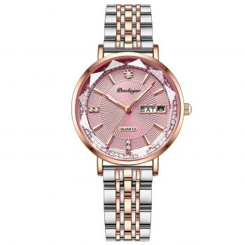 Ceas dama Poedagar CS1374, otel inoxidabil, argintiu-rose gold, cadran roz