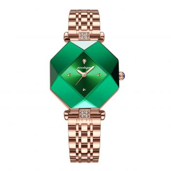 Ceas dama Poedagar CS1499, otel inoxidabil, rose gold, cadran verde