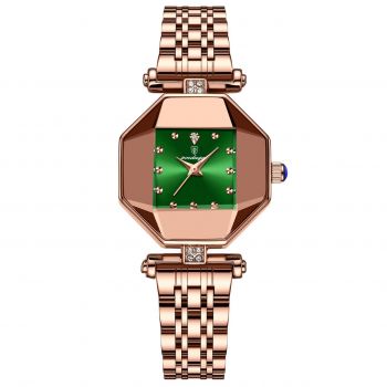 Ceas dama Poedagar CS1507, otel inoxidabil, rose gold, cadran verde