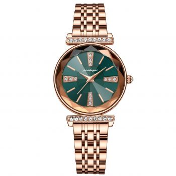 Ceas dama Poedagar CS1511, otel inoxidabil, rose gold, cadran verde