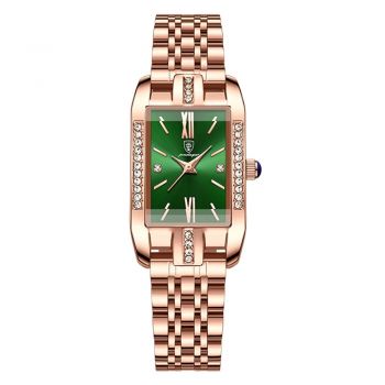 Ceas dama Poedagar CS1515, otel inoxidabil, rose gold, cadran verde