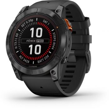 SmartWatch Garmin Fenix 7X Pro Solar, Glass, curea Neagra, Slate Grey