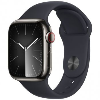 Apple Apple Watch 9, GPS, Cellular, Carcasa Graphite Stainless Steel 41mm, Midnight Sport Band - S/M