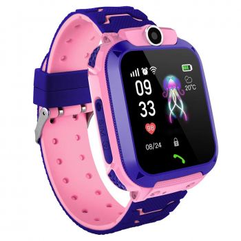 Ceas smartwatch pentru copii IdeallStore®, Child Tech, 23 cm, roz-mov