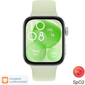 Smartwatch Huawei Watch Fit 3, Silver with Green Fluoroelastomer Strap