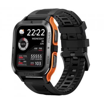 Ceas inteligent Smartwatch Maxcom FW67 Titan PRO, Bluetooth, Ecran IPS LCD 1.85inch, Monitorizare ritm cardiac, Puls, Oxigen din sange (Negru/Portocaliu)