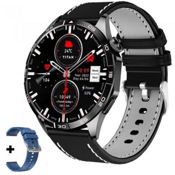 Ceas inteligent Smartwatch iHunt Watch 13 Titan, Ecran AMOLED 1.43inch, Bluetooth, IP68, Monitorizre somn, Pedometru, Contor calorii, Ritm cardiac, Curea suplimentara silicon (Negru)