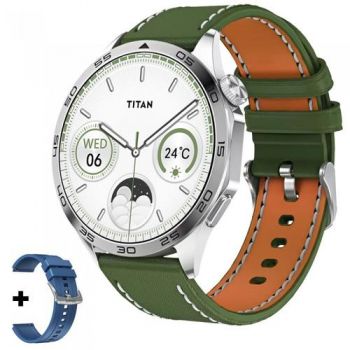 Ceas inteligent Smartwatch iHunt Watch 13 Titan, Ecran AMOLED 1.43inch, Bluetooth, IP68, Monitorizre somn, Pedometru, Contor calorii, Ritm cardiac, Curea suplimentara silicon (Verde)