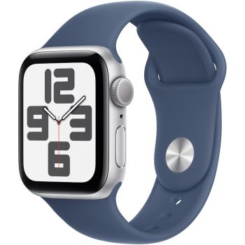 Apple Watch SE (2024), GPS, Carcasa Silver Aluminium 40mm, Denim Sport Band - M/L