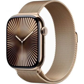 Apple Watch Seria 10, GPS + Cellular, 42 mm, Gold Titanium Case, Gold Milanese Loop