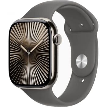 Apple Watch Seria 10, GPS + Cellular, 46 mm, Natural Titanium Case, Stone Grey Sport Band, M/L