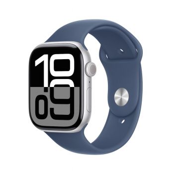 Apple Watch Series 10 GPS, 42mm Silver Aluminium Case, Denim Sport Band - M/L