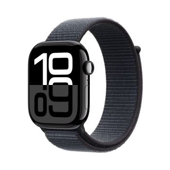 Apple Watch Series 10 GPS, 46mm Jet Black Aluminium Case, Ink Sport Loop