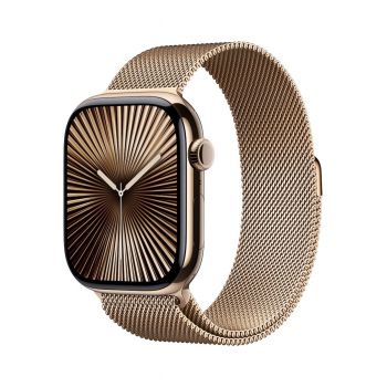 Apple Watch Series 10 GPS + Cellular, 42mm Gold Titanium Case, Gold Milanese Loop