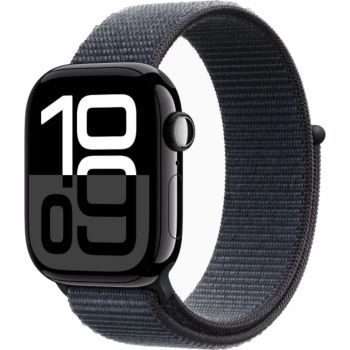 Apple Watch Series 10, GPS + Cellular, 42mm, Jet Black Aluminium Case, Ink Sport Loop