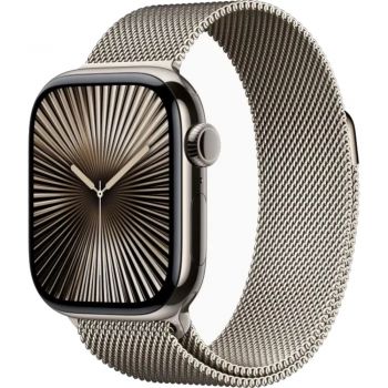 Apple Watch Series 10, GPS + Cellular, 42mm, Natural Titanium Case, Natural Milanese Loop