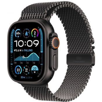 Apple Watch Ultra 2, GPS, Cellular, 49 mm, Carcasa Black Titanium, Black Titanium Milanese Loop, M