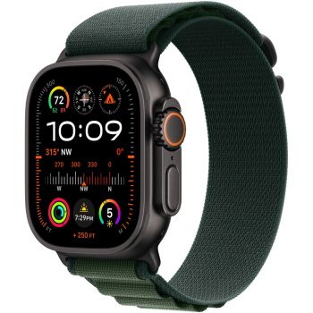 Apple Watch Ultra 2 GPS + Cellular, Carcasa Black Titanium 49mm, Dark Green Alpine Loop - Medium