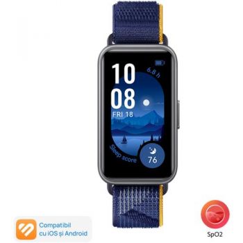 Bratara fitness Huawei Band 9, curea nylon, ecran AMOLED, Bluetooth, Android&iOS (Albastru)