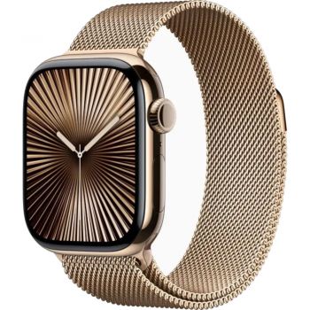 Apple Watch Seria 10, GPS + Cellular, 46 mm, Gold Titanium Case, Gold Milanese Loop, M/L