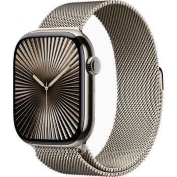 Apple Watch Seria 10, GPS + Cellular, 46 mm, Natural Titanium Case, Natural Milanese Loop, S/M