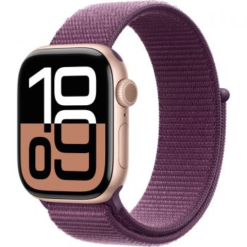 Apple Watch Series 10 , GPS, 42mm Rose Gold Aluminium Case, Sport Loop Band, Plum