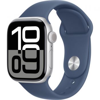 Apple Watch Series 10 , GPS, 42mm Silver Aluminium Case, Denim Sport Band, M/L