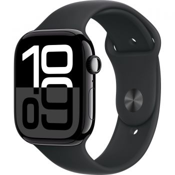 Apple Watch Series 10 , GPS, 46mm Jet Black Aluminium Case, Sport Band, Black, S/M