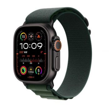 Ceas inteligent Smartwatch Apple Watch Ultra 2 GPS + Cellular, 49mm Titanium Case with Dark Green Alpine Loop, Medium (Verde)