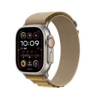 Ceas inteligent Smartwatch Apple Watch Ultra 2 GPS + Cellular, 49mm Titanium Case with Tan Alpine Loop, Medium (Crem)