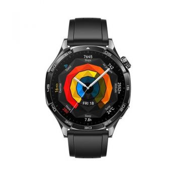 Ceas inteligent Smartwatch HUAWEI Watch GT 5 Active 46mm, Ecran AMOLED 1.43inch, Bluetooth, NFC, GPS, Android/iOS, Curea Fluoroelastomer (Argintiu/Negru)